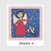 Angel Red Dress in Sky Angel Kat Candy Canes Sticker (Vel)