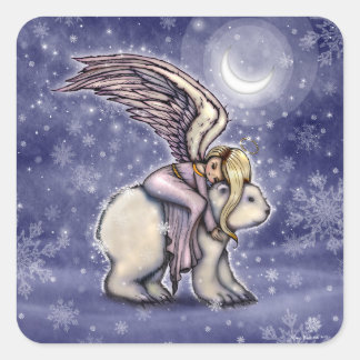 Angel rijden Polar Beer Kerstvakantie Kunst Vierkante Sticker
