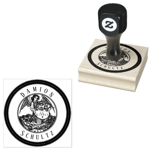 Angel Scroll Ex Libris Naam Rubber Stamp Rubberstempel (Gestempeld)