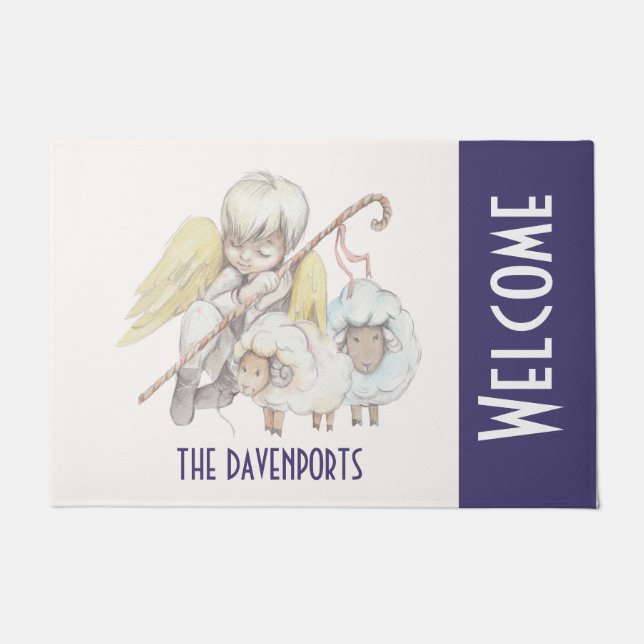 Angel Shepherd met lammeren Pastoraal welkom Deurmat (Voorkant)