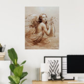 ANGEL SPEELT LYRA OVER DE CLOUDS Brown Sepia Poster (Thuiskantoor)