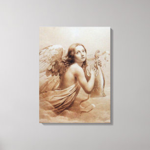 ANGEL SPEELT LYRA OVER DE CLOUDS CANVAS AFDRUK