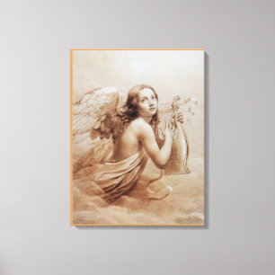 ANGEL SPEELT LYRA OVER DE CLOUDS CANVAS AFDRUK
