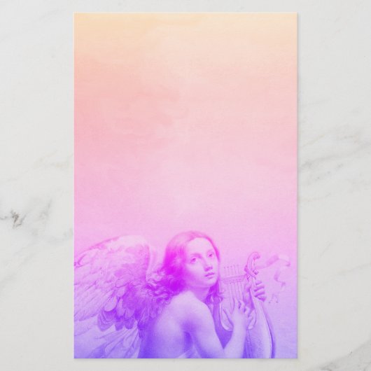 ANGEL SPEELT LYRA OVER DE CLOUDS Pink Blue Briefpapier (Voorkant)