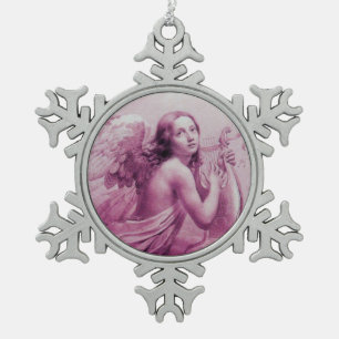 ANGEL SPEELT LYRA OVER DE CLOUDS Pink Tin Sneeuwvlok Ornament