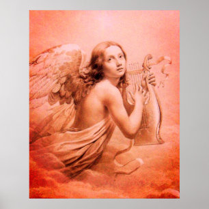 ANGEL SPEELT LYRA OVER DE CLOUDS Red Brown Poster