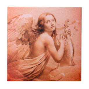ANGEL SPEELT LYRA OVER DE CLOUDS Red Brown Tegeltje