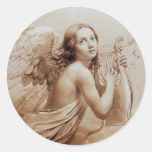 ANGEL SPEELT LYRA OVER DE CLOUDS RONDE STICKER