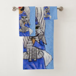 Angel tenant blanc Ange Chat sur nuage bleu clair