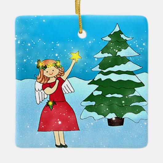 Angel Tree Star-keramiek Keramisch Ornament (Voorkant)