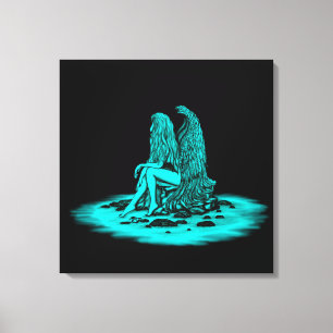 Angel, verloren in gedachte, zwart en groen design canvas afdruk