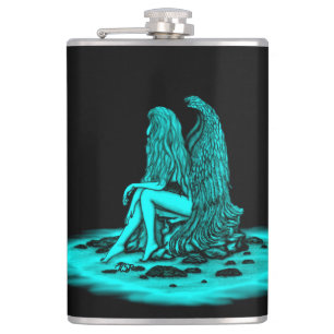 Angel, verloren in gedachte, zwart en groen design heupfles