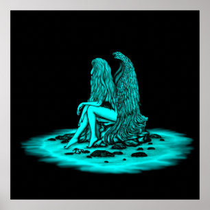 Angel, verloren in gedachte, zwart en groen design poster