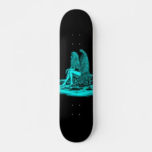 Angel, verloren in gedachte, zwart en groen design skateboard (Voorkant)