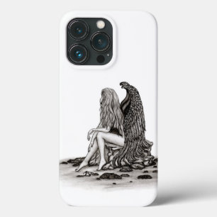 Angel, verloren in gedachte, zwart-wit design iPhone 13 pro hoesje