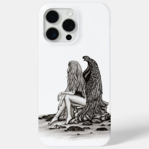 Angel, verloren in gedachte, zwart-wit design iPhone 15 pro max hoesje
