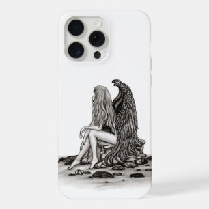 Angel, verloren in gedachte, zwart-wit design iPhone 15 pro max hoesje