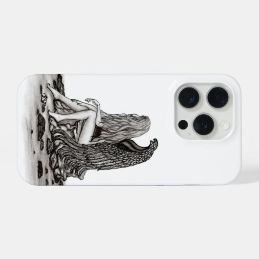 Angel, verloren in gedachte, zwart-wit design iPhone hoesje (Achterkant horizontaal)