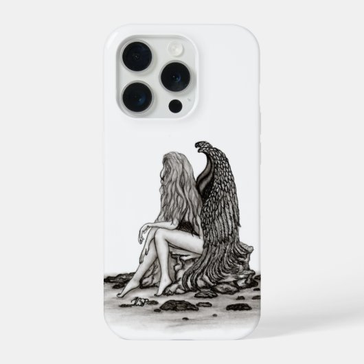 Angel, verloren in gedachte, zwart-wit design iPhone hoesje (Achterkant)