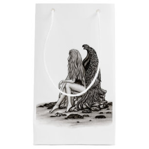 Angel, verloren in gedachte, zwart-wit design klein cadeauzakje