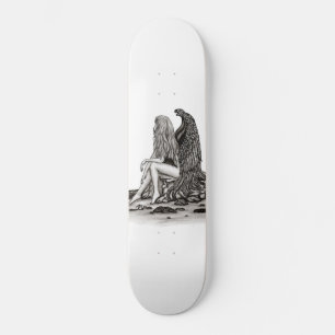 Angel, verloren in gedachte, zwart-wit design skateboard