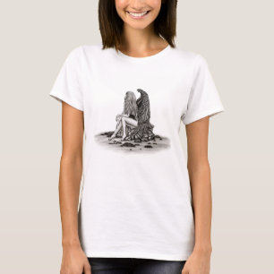Angel, verloren in gedachte, zwart-wit design t-shirt