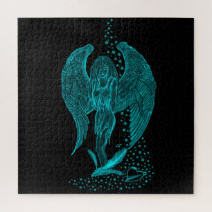 Angel verloren in Love, black and green Design Legpuzzel