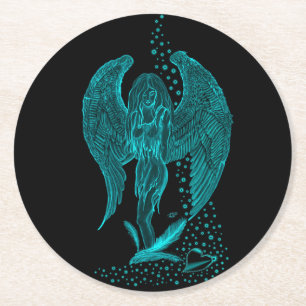 Angel verloren in Love, black and green Design Ronde Kartonnen Onderzetter