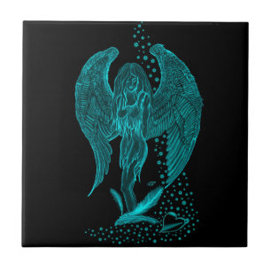 Angel verloren in Love, black and green Design Tegeltje