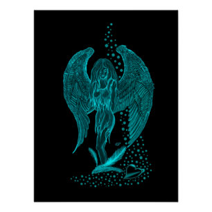 Angel, verloren in Love, zwart en groen design Perfect Poster