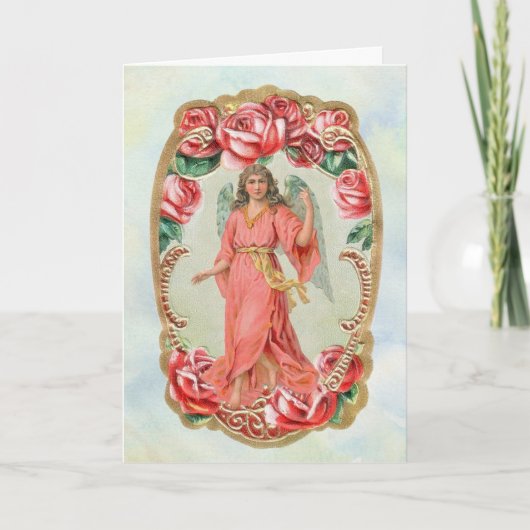 Angel vintage avec carte d'anniversaire Rose (Devant)