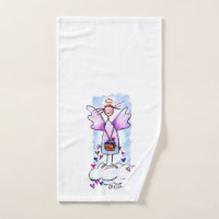 Angel violet sur nuage blanc avec panier de coeur