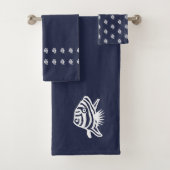 Angel vis Ocean Blauw & wit kust deco Bad Handdoek (Insitu)