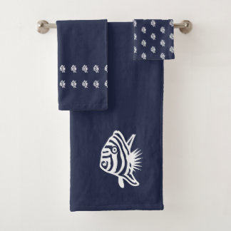 Angel vis Ocean Blauw & wit kust deco Bad Handdoek