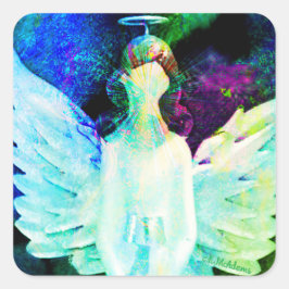 Angel Waterverf Groen Blauw Vleugels Halo Art Vierkante Sticker
