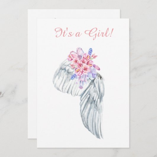 ~ Angel Wing Feathals Crystals Shower Invitation (Devant / Derrière)