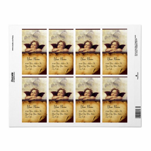 ANGEL / Winged Cherub, bruine perkament, wit Etiket (Full Sheet)