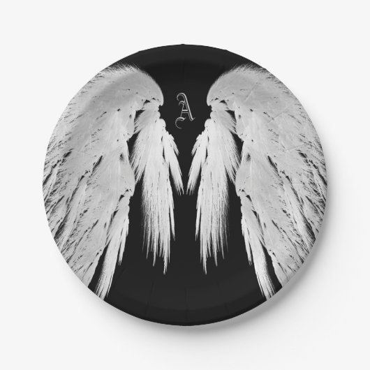 ANGEL WINGS Black Custom Monogram Papieren Bordje (Voorkant)