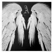 ANGEL WINGS Black Custom Monogram Tegeltje (Voorkant)