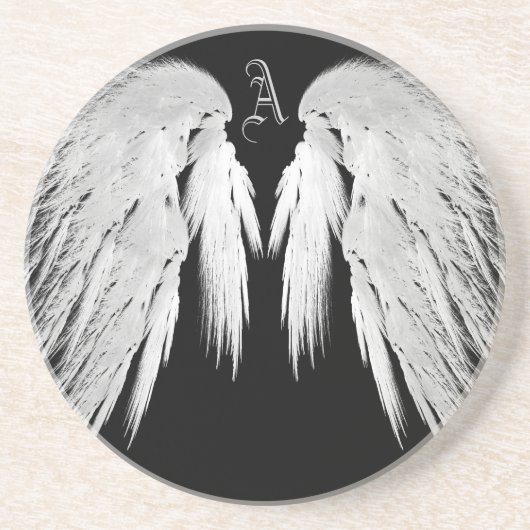 ANGEL WINGS Black Custom Monogram Zandsteen Onderzetter (Voorkant)