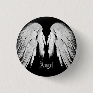 ANGEL WINGS Black Custom Name Ronde Button 3,2 Cm