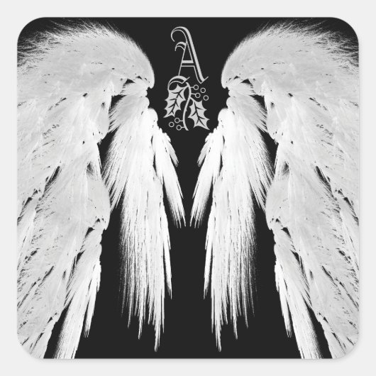 ANGEL WINGS Black Heavenly Holly Monogram Vierkante Sticker (Voorkant)