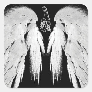 ANGEL WINGS Black Heavenly Holly Monogram Vierkante Sticker