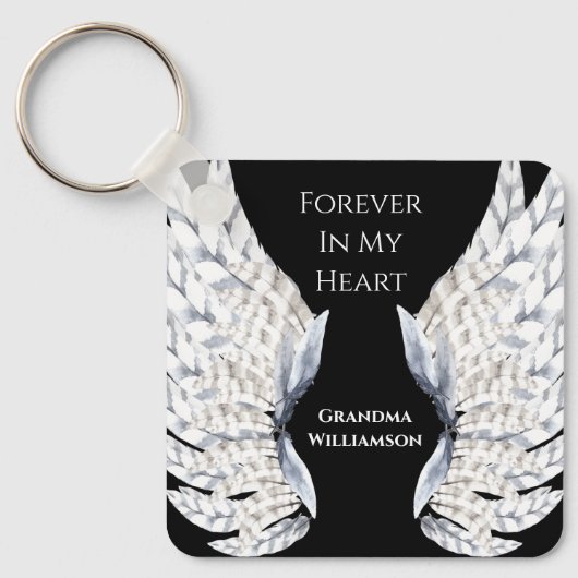 Angel Wings Black Memorial Foto Sleutelhanger (Voorkant)