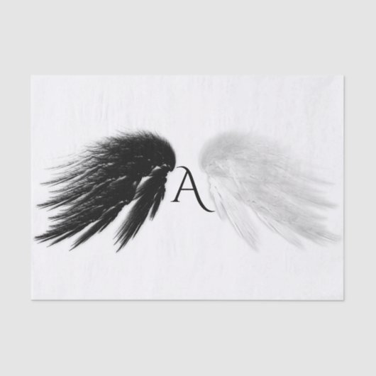 ANGEL WINGS Black + White Monogram Tissuepapier (Voorkant)
