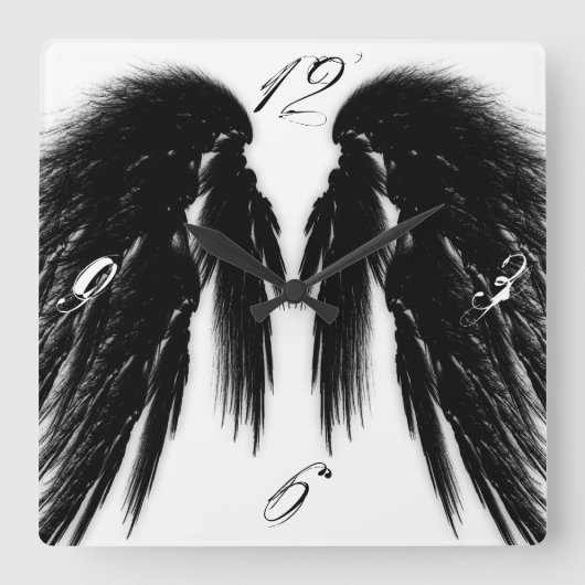 ANGEL WINGS Black White Vierkante Klok (Voorkant)