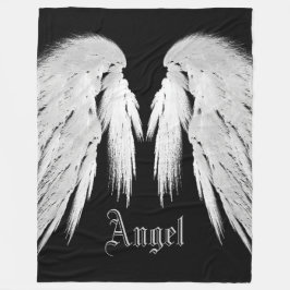ANGEL WINGS Custom Name Black Fleece Deken