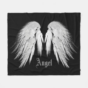 ANGEL WINGS Custom Name Black Fleece Deken