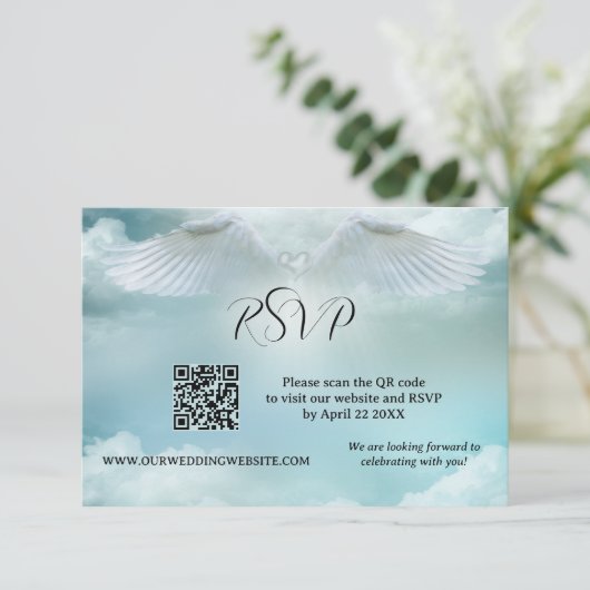 Angel Wings Dream Cloud QR Code Mariage Carte RSVP (Debout devant)