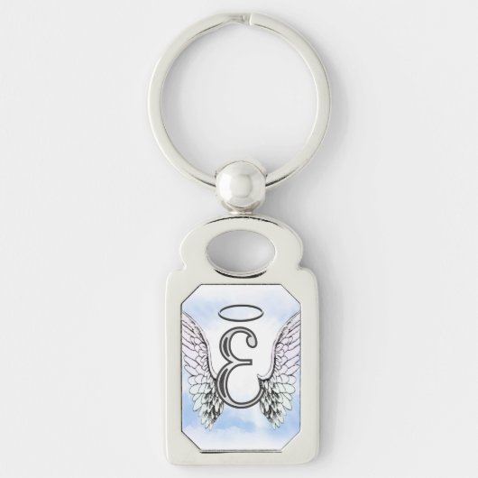 Angel Wings en Halo Monogram Letter E Sleutelhanger (Voorkant)